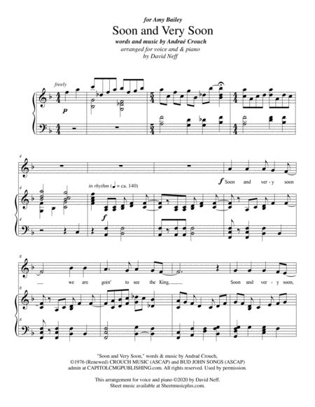 Soon And Very Soon Arr David Neff By Andrae Crouch Sheet Music For Piano And Vocal At Sheet