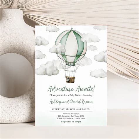 Green Hot Air Balloon Baby Shower Invitation Zazzle