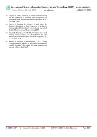 Treatability Study Of Leachate By Fenton Oxidation Pdf