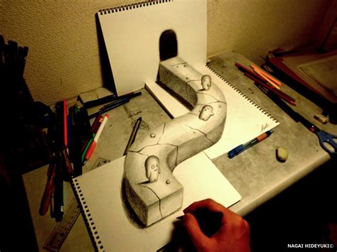 3D Drawing The World Drawn With A Pencil Drawing By Hideyuki Nagai