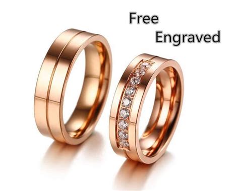 Rose Gold Couples Rings Set Stainless Steel Lover Matching Rings ...