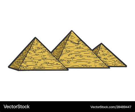 Egyptian pyramids sketch engraving Royalty Free Vector Image