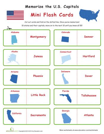 States And Capitals Printable Flashcards