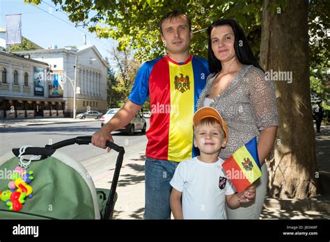 Chisinau, Moldova, family in Moldavian colors on Independence Day Stock ...