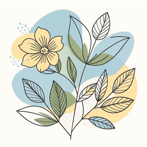 Desenho De Folhas E Flores - Um desenho de flores com folhas amarelas e verdes | Vetor Premium