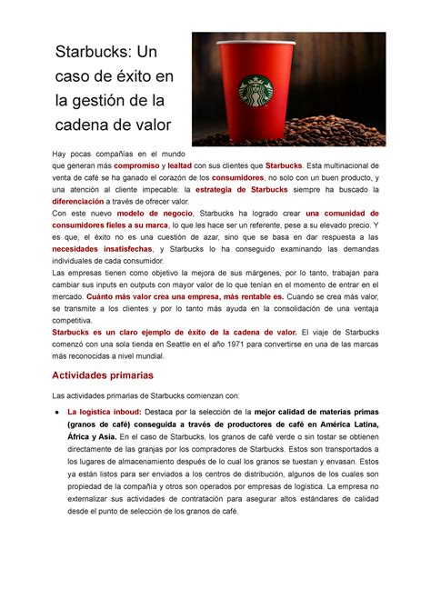 Caso Starbucks apunte de asldsada Starbucks Un caso de éxito en la