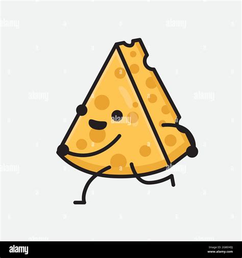 Vector Illustration of Cheese Character with cute face and simple body line drawing on isolated ...