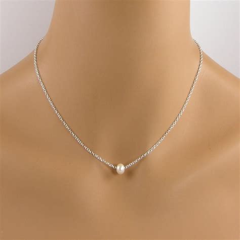 Single Pearl Necklace One Pearl Silver Floating Pearl Necklace