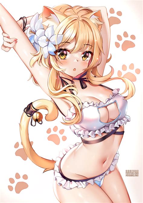 Rule 34 1girls Blonde Hair Bra Breasts Cat Bell Cat Ears Cat Keyhole