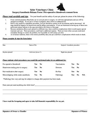 Fillable Online Canine Surgical Consent Form Syler Veterinary Clinic