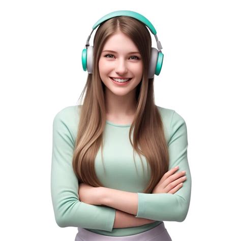 Premium Photo Young Woman Wear Bluetooth Headphone And Smiling With