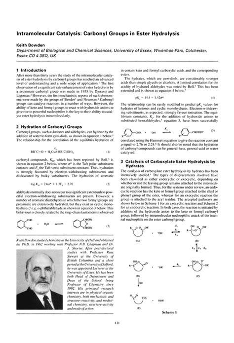 Intramolecular Catalysis Carbonyl Groups In Ester Hydrolysis101039