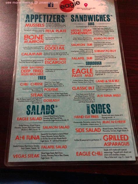 Online Menu Of Eagle Drive In Restaurant Joplin Missouri 64801 Zmenu