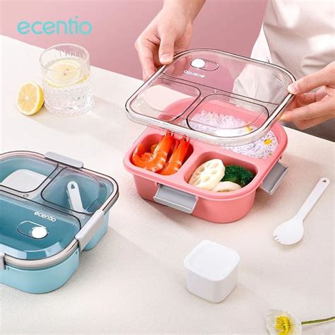 Jual Ecentio Kotak Makan Lunch Box 3 Grid 1100 Ml Kotak Bekal Misting