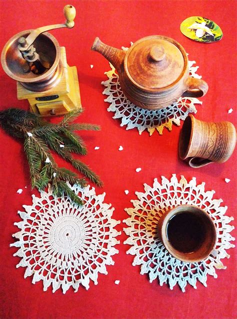 Drink coasters set Crochet coasters Lace doilies round | Etsy