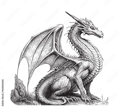 fantasy dragon hand drawn sketch side view vector illustration stock