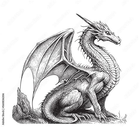 Fantasy dragon hand drawn sketch Side view Vector illustration Stock ...