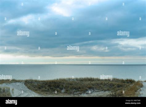 Beach Sea Sea Coast With Its Sandy Dune And Yellow Grass Is The Baltic