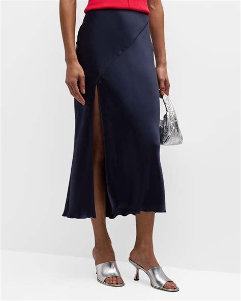 Atm Anthony Thomas Melillo Silk Charmeuse Bias Slit Midi Skirt Neiman