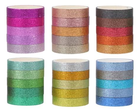 Fita Adesiva Glitter E Washi 30 Rolos Parcelamento Sem Juros