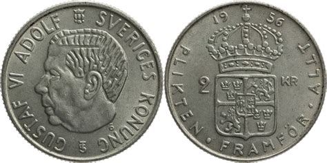 Schweden 2 Kronor 1956 TS Gustav VI Adolf 1950 1973 Kursmünze