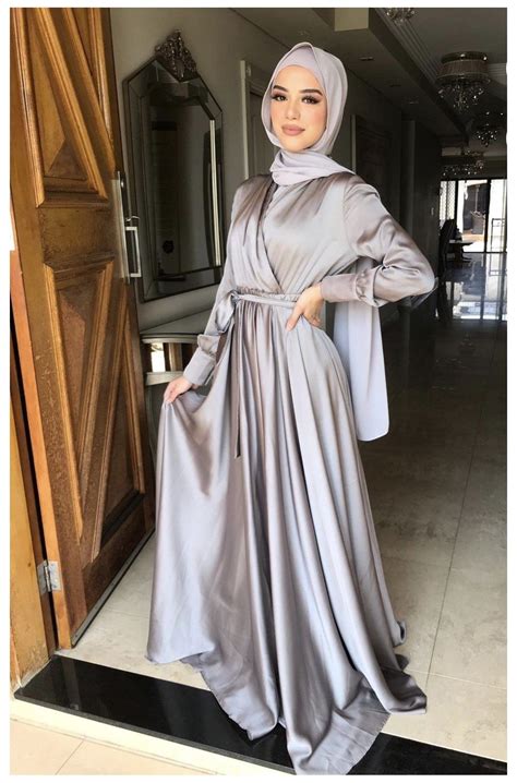 Flowing Dolphin Gray Satin Dress Plus Size Satin Dress Hijab