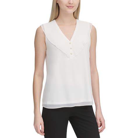 Calvin Klein Womens White Chiffon Sleeveless Blouse Top Shell Xl Bhfo