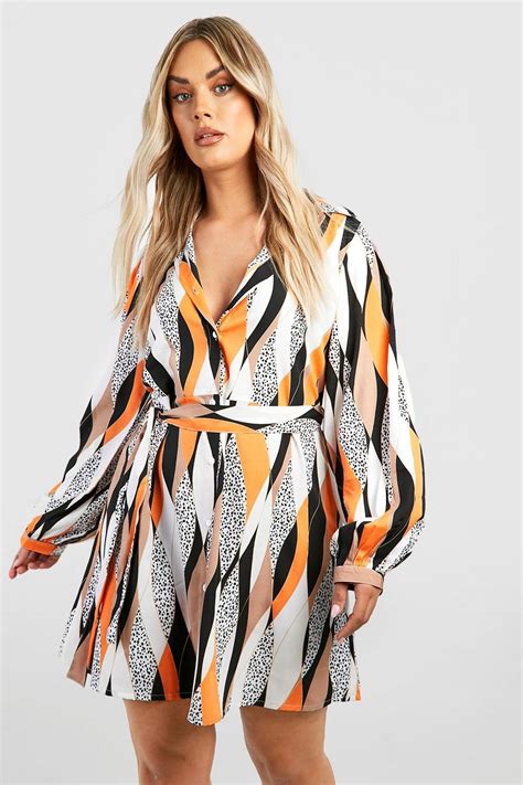 The Plus Printed Shirt Dress Boohoo Usa