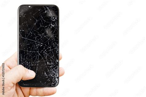 Black mobile phone with broken screen. Cracked smartphone in hand. PNG ...