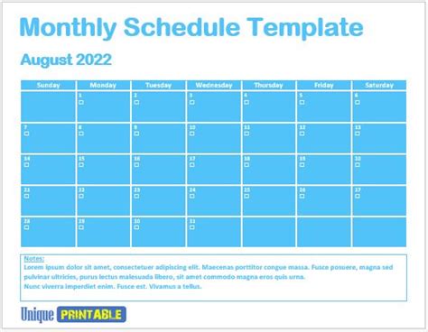 10+ Free Monthly Schedule Templates - Free Unique Printable Templates