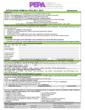 Fillable Online Health Qld Gov APPLICATION FORM For PEPA 2011 2014