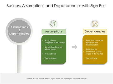 Business Assumptions And Dependencies With Sign Post Presentation Graphics Presentation