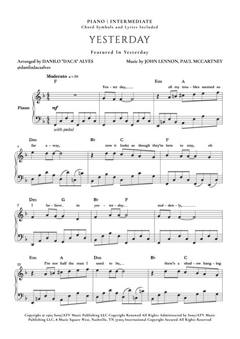 Yesterday Arr Danilo Daca Alves By The Beatles Sheet Music For