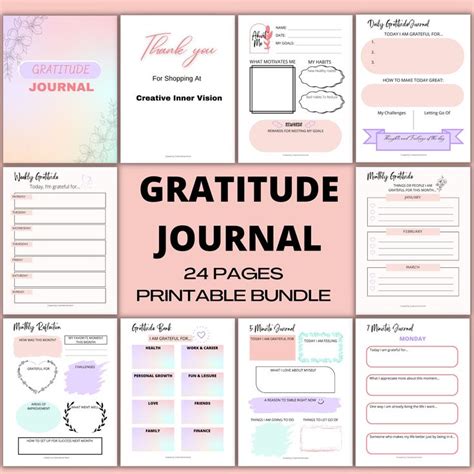 Gratitude Journal Printable Bundle Gratitude Template Daily Gratitude