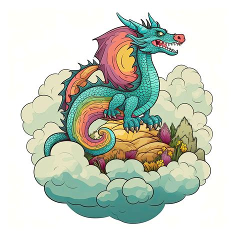 Mythical dragons on cloud collection. Cute dragon baby cartoon ...