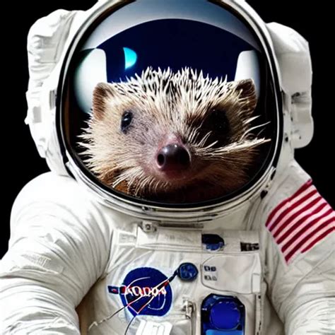 High Quality Photo Of Hedgehog In Astronaut Costume On Stable