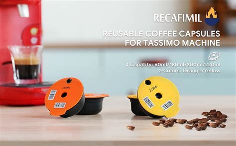 Recafimil Reusable Tassimo Pods 180ml Refillable Coffee Pods With Yellow Silicone Lid Compatible