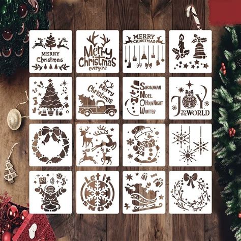 24pcs Small Christmas Stencils For Crafts Art 3×3 Inch Stencils And Templates For Painting On