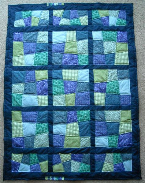 Crafter Without A Cat Blue Crazy Nine Patch Crazy Patchwork Quilt