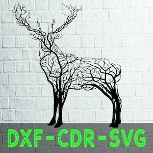 Deer Tree Wall Art Svg Cut File Fichiers Dxf Animaux Fichier De Coupe