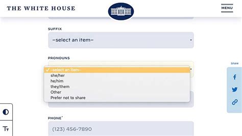 The White House contact form now lets people choose their personal pronouns