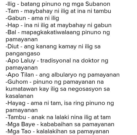 Sino Sino Ang Tauhan Sa Tambuli Ni Ilig At Ang Kanilang Paglalarawan