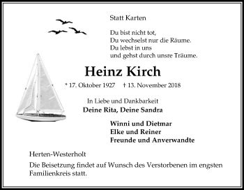 Traueranzeigen Von Heinz Kirch Trauer In Nrw De