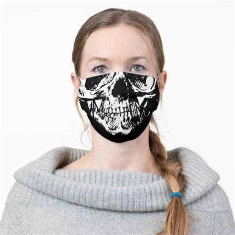 Human Skull Black And White Drawing Adult Cloth Face Mask Zazzle Human Skull Drawing Skull