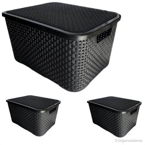 Conjunto De Cestos Organizadores Rattan Preto Shopee Brasil