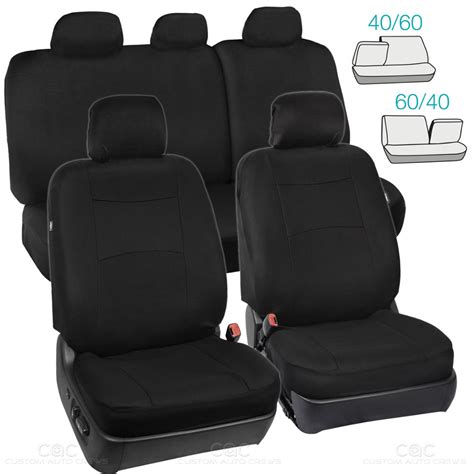 Full Set Black Seat Covers For Car Auto Suv Polyester Cloth 60 40 Split Bench Ebay