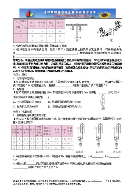 山东省泰安市岱岳区新城实验中学2015中考物理第一轮复习学案：简单机械（无答案） 学案中心 初中物理在线