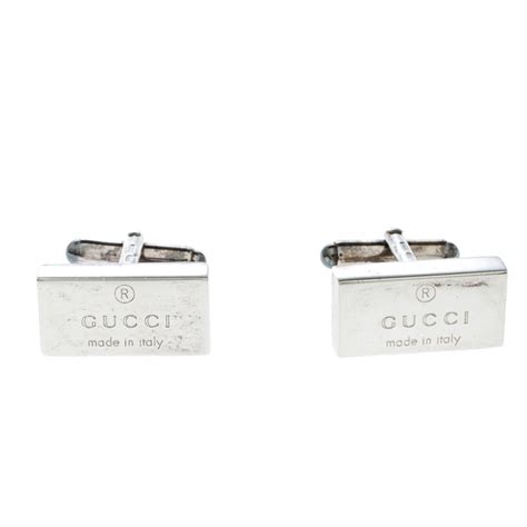 Gucci Trademark Silver Rectangular Cufflinks Gucci | The Luxury Closet