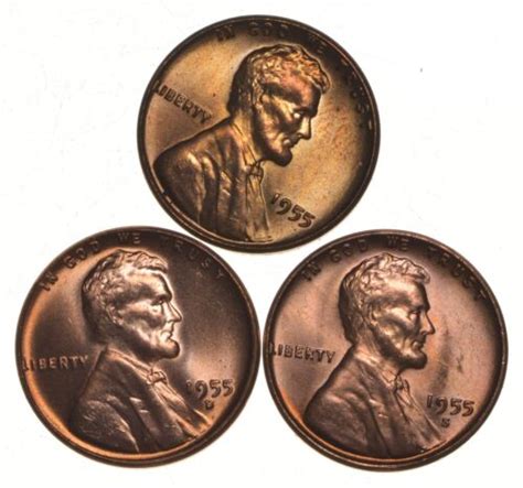 Choice Unc 1955 P D S Lincoln Wheat Cent Gem BU Collection Lot Set 3