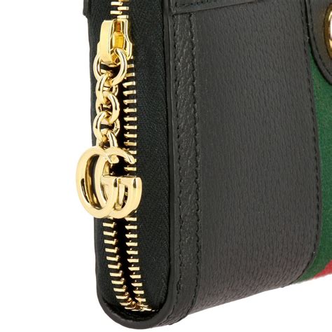 Gucci Ophidia Wallet In Textured Leather With Web Band And Gg Monogram